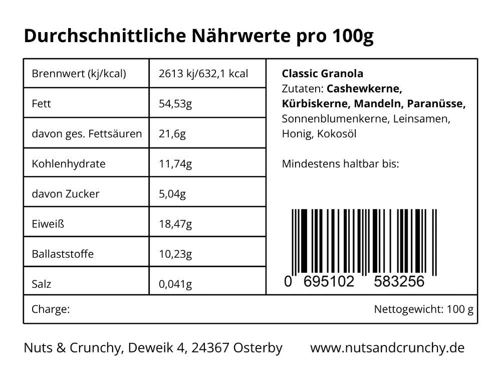 Classic Granola 100g (Nährwerte) - Nuts & Crunchy