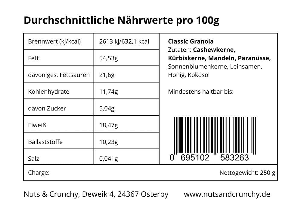 Classic Granola 250g (Nährwerte) - Nuts & Crunchy