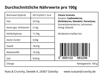 Classic Granola 100g (Nährwerte) - Nuts & Crunchy